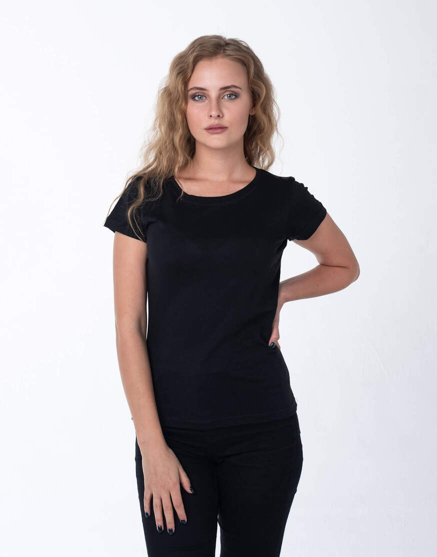 Чёрная женская футболка с лайкрой оптом